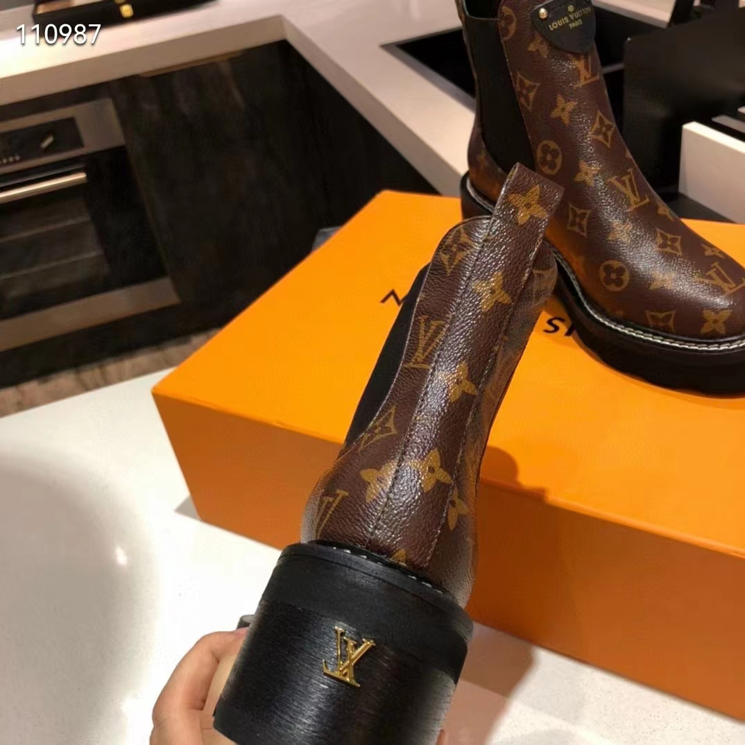 Louis Vuitton Women Shoes LV Beaubourg Ankle Boot Cacao Patent Monogram Canvas