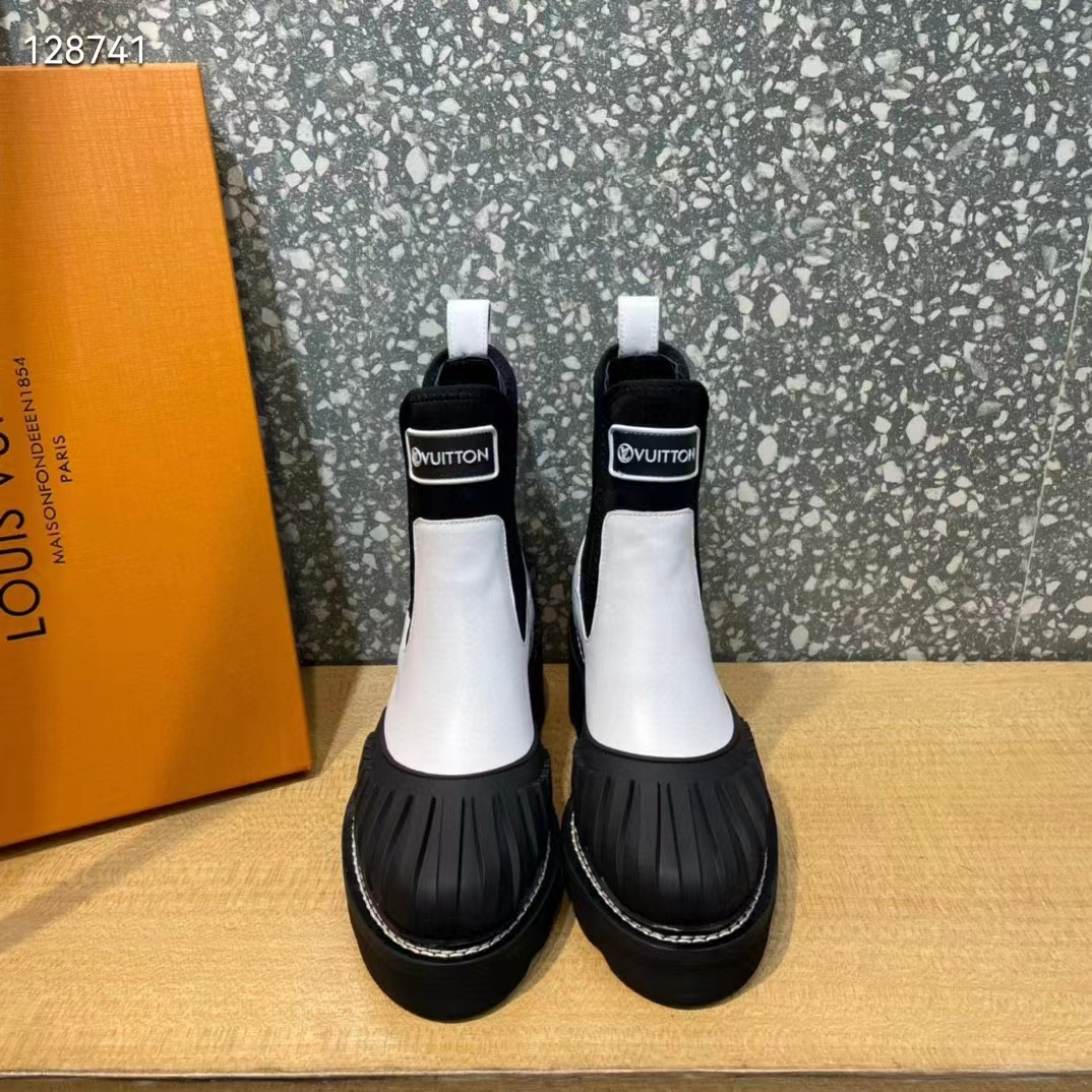 Louis Vuitton Women Shoes LV Beaubourg Ankle Boot Ecru White Calf Leather Neoprene