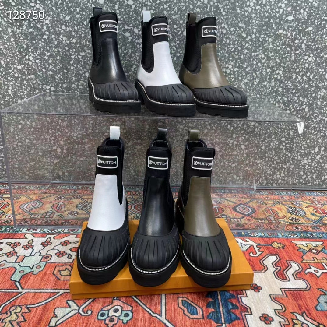 Louis Vuitton Women Shoes LV Ruby Flat Ankle Boot Black Rubberized Calf Leather