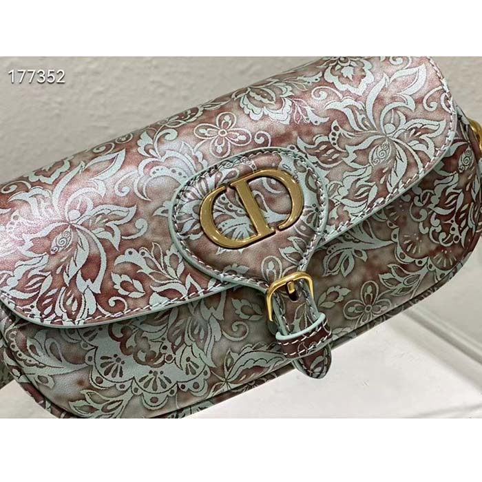 Dior Women Bobby East-West Bag Metallic Blue Dior Brocart Printed Calfskin