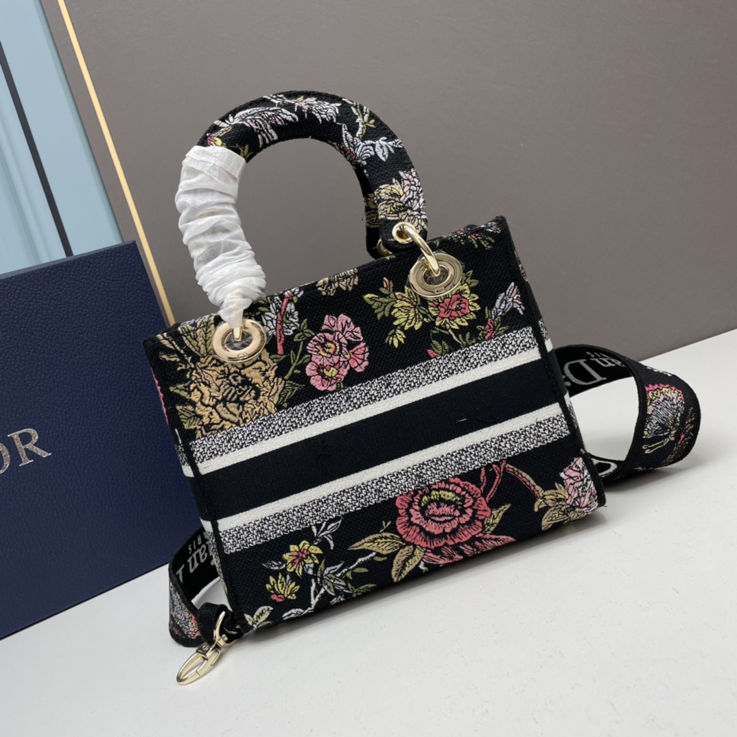 Dior Women CD Medium Lady D-Lite Bag Black Multicolor Jardin Botanique Embroidery
