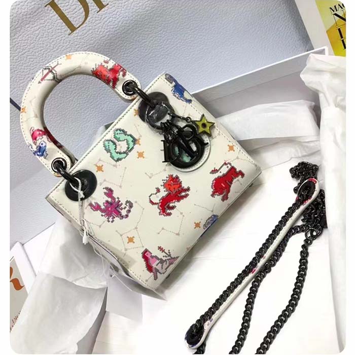Dior Women CD Micro Lady Dior Bag Latte Multicolor Zodiac Pixel Printed Calfskin