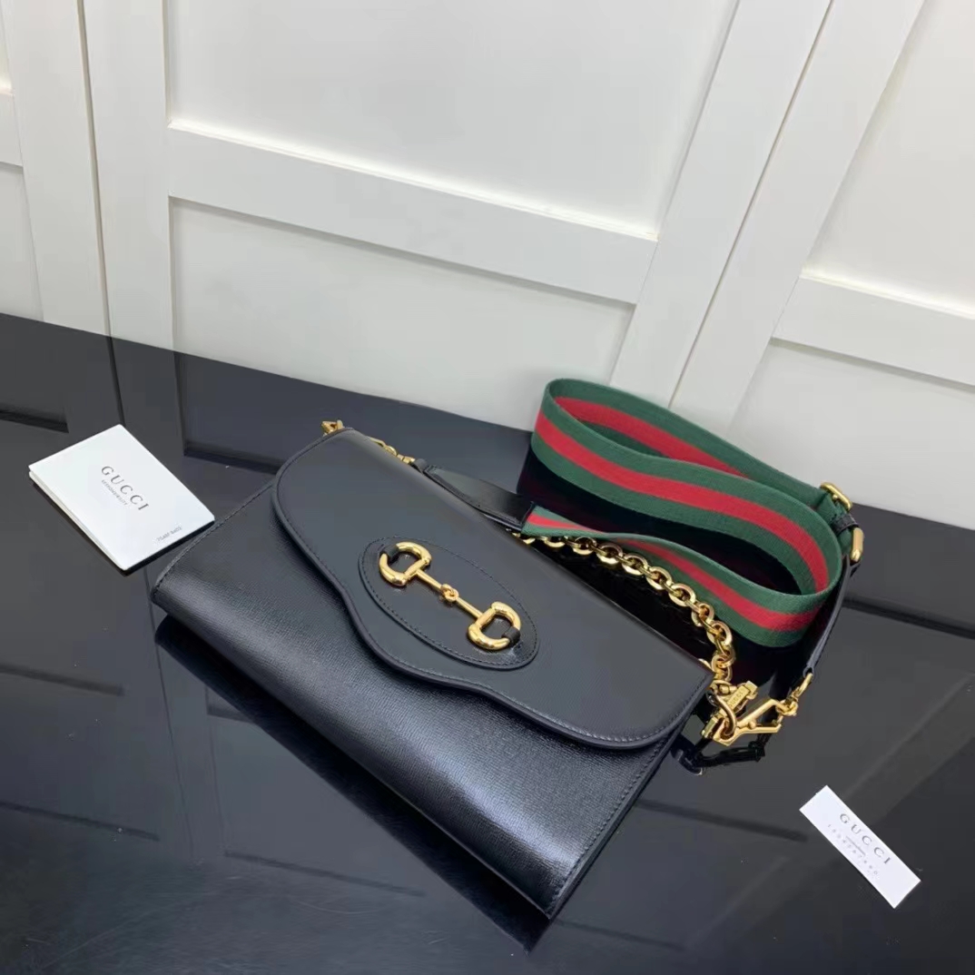 G*u*i gg women G*u*i horsebit 1955 small bag black leather