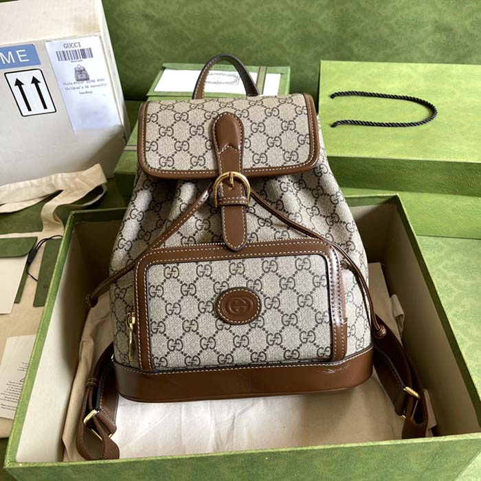 G*u*i unisex backpack interlocking g beige beige ebony gg supreme canvas