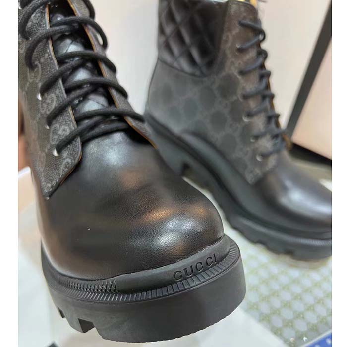 G*u*i women ankle boots black gg supreme canvas rubber lace-up high heel