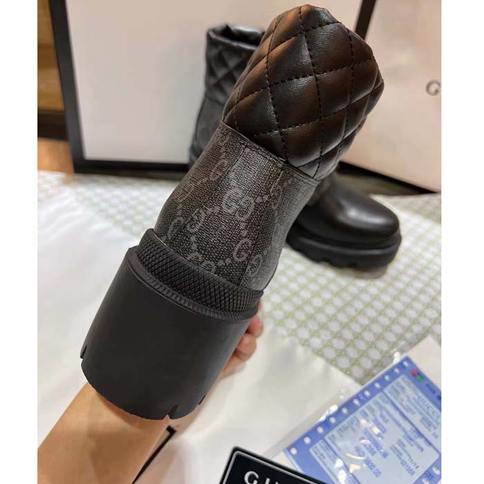 G*u*i women ankle boots black gg supreme canvas rubber lace-up high heel