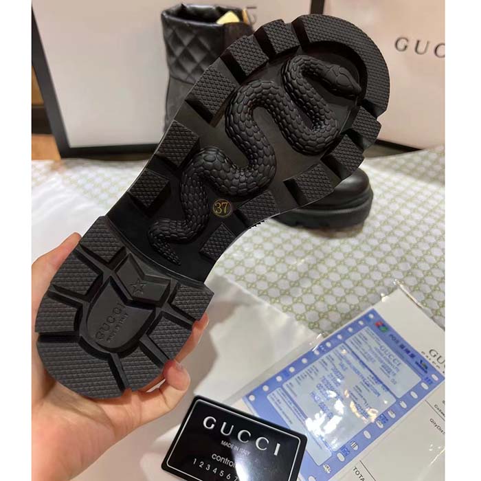 G*u*i women ankle boots black gg supreme canvas rubber lace-up high heel