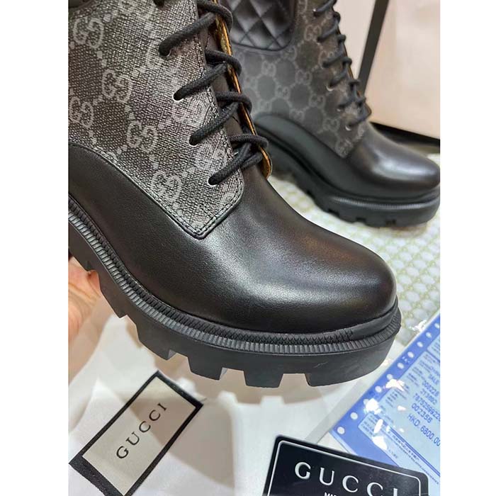 G*u*i women ankle boots black gg supreme canvas rubber lace-up high heel