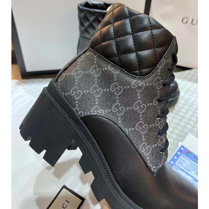 G*u*i women ankle boots black gg supreme canvas rubber lace-up high heel
