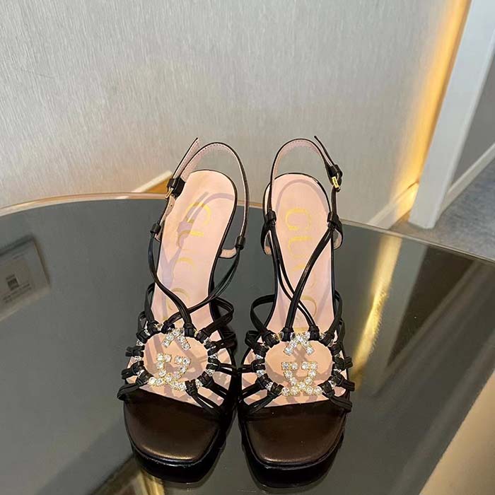 G*u*i women gg sandal interlocking g black leather high 9 cm heel