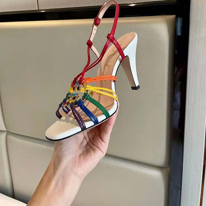 G*u*i women gg sandal interlocking g white multicolor leather high 9 cm heel