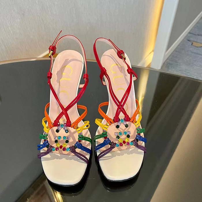 G*u*i women gg sandal interlocking g white multicolor leather high 9 cm heel