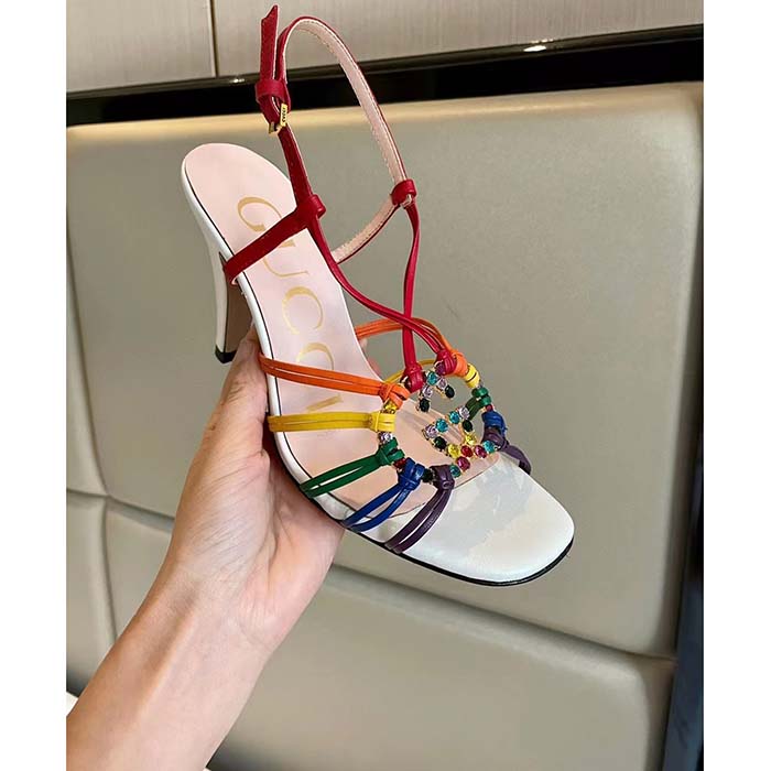 G*u*i women gg sandal interlocking g white multicolor leather high 9 cm heel