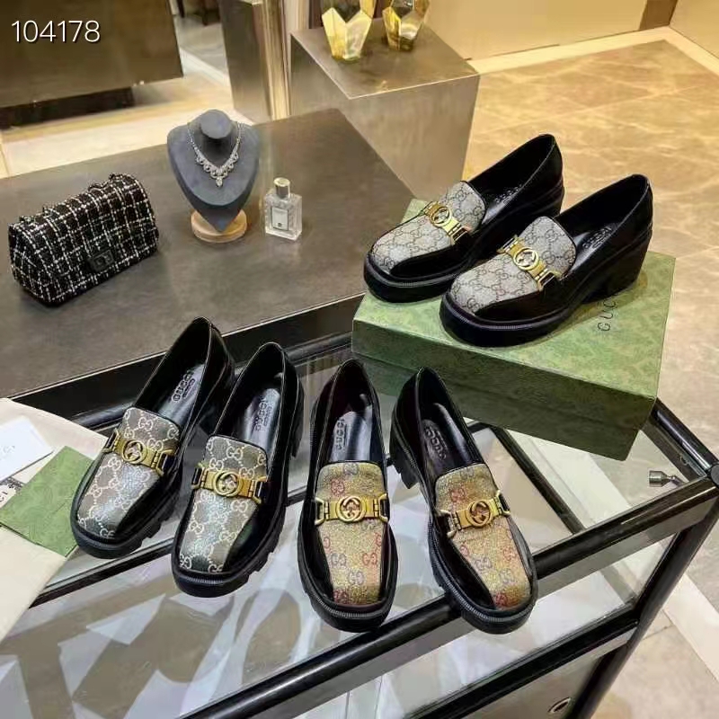 G*u*i women loafer interlocking g black leather beige ebony gg supreme canvas
