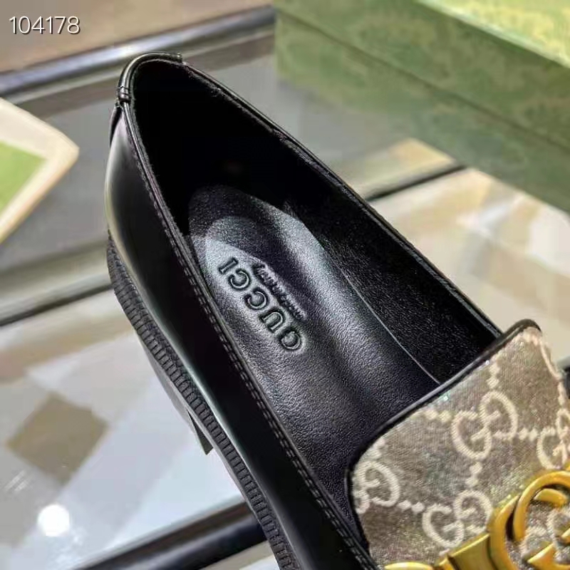 G*u*i women loafer interlocking g black leather beige ebony gg supreme canvas