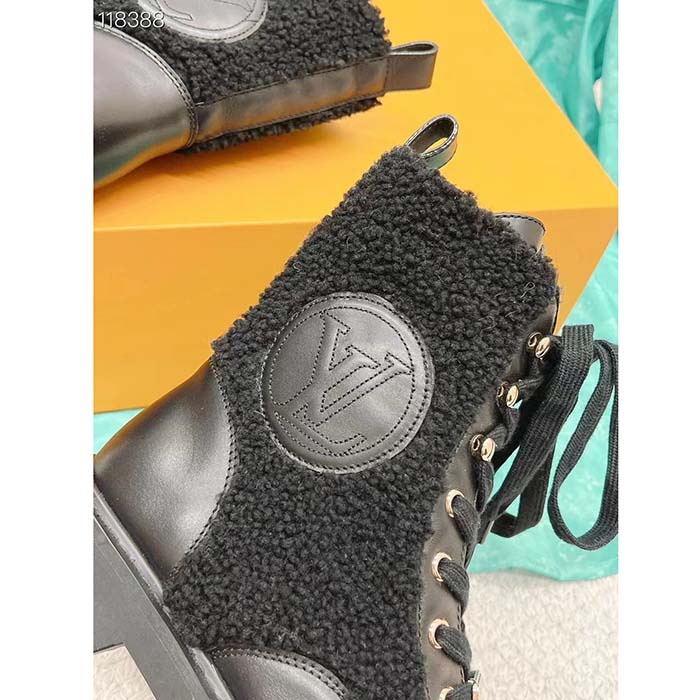 Louis Vuitton LV Women Territory Flat Ranger Black Calf Leather Wool