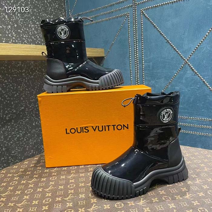 Louis Vuitton Unisex LV Ruby Flat Half Boot Black Vinyl Elastic Stopper Rubber