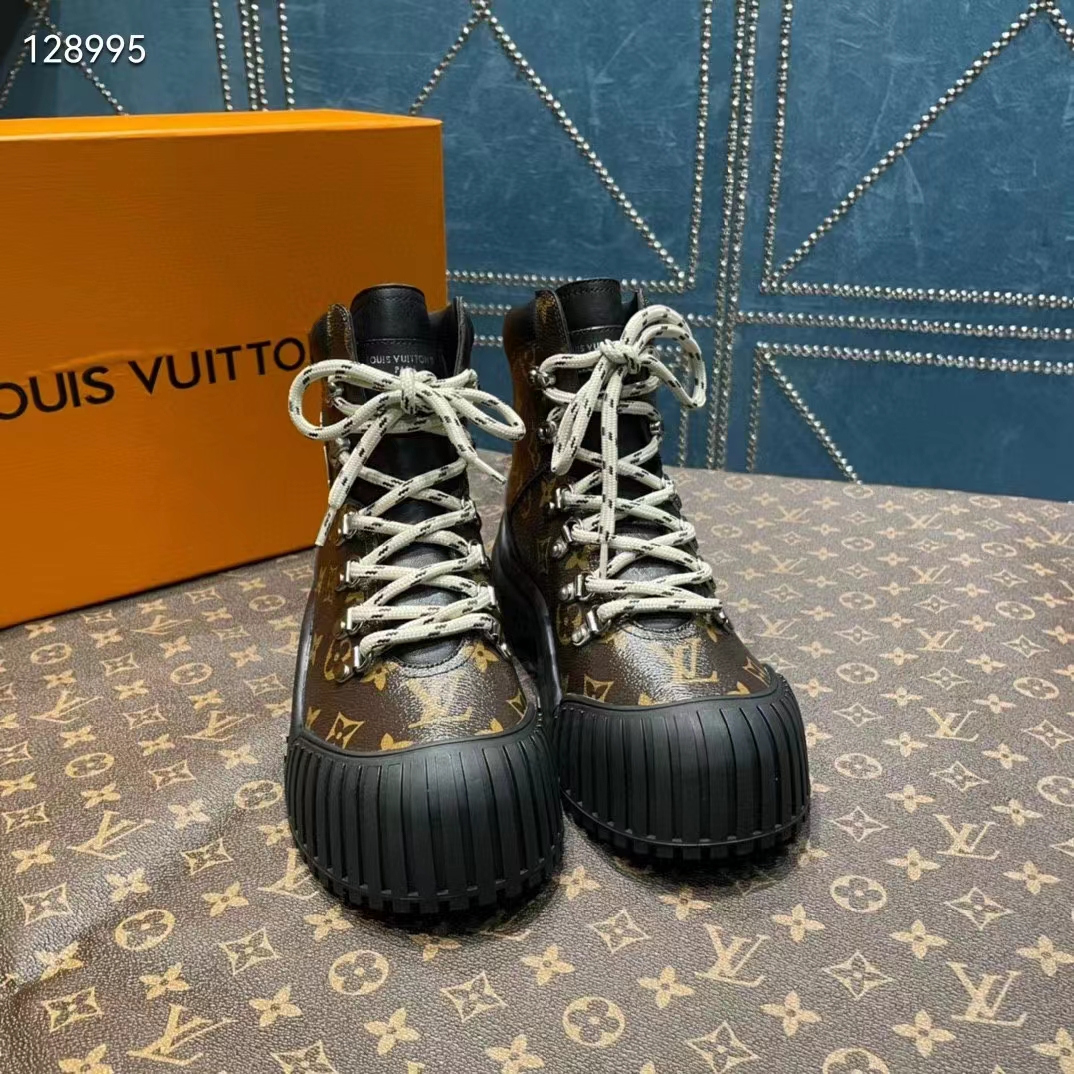 Louis Vuitton Women LV Ruby Flat Ranger Cacao Brown Patent Monogram Canvas Calf