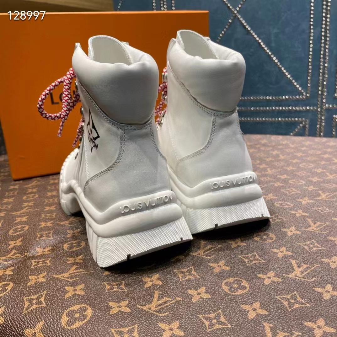 Louis Vuitton Women LV Ruby Flat Ranger White Calf Leather Bicolor Laces Rubber