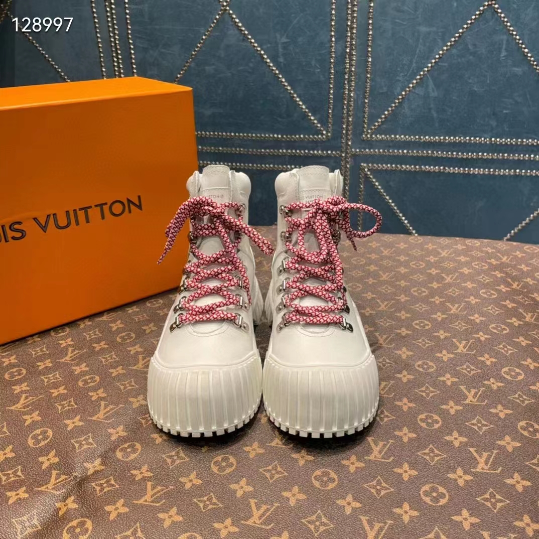 Louis Vuitton Women LV Ruby Flat Ranger White Calf Leather Bicolor Laces Rubber