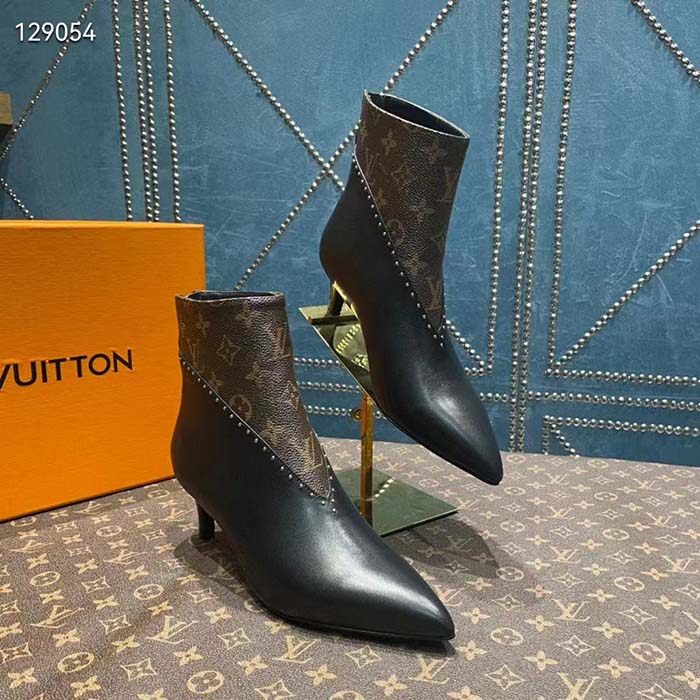 Louis Vuitton Women LV Signature Ankle Boot Black Calf Leather Patent Monogram Canvas