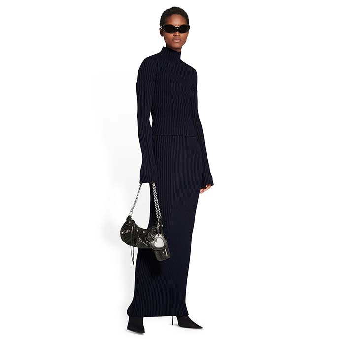 Balenciaga Women BB Le Cagole XS Shoulder Bag Black Arena Lambskin