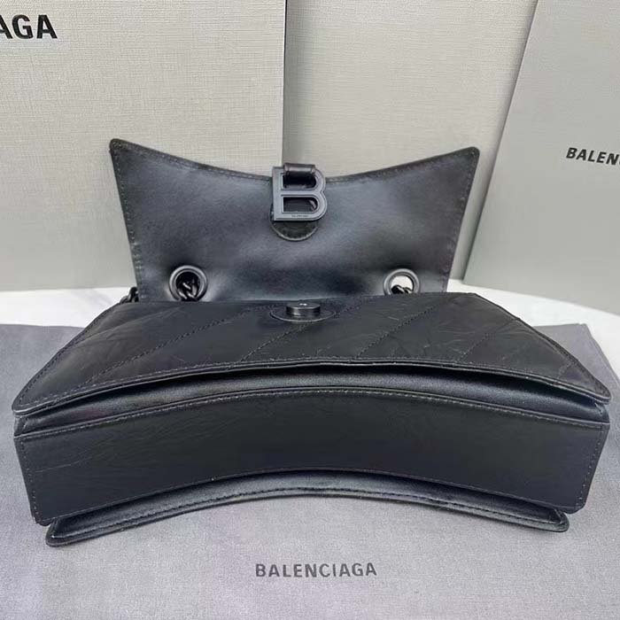 Balenciaga Women Crush Small Chain Bag Quilted Black Crushed Calfskin Black Matte Hardware