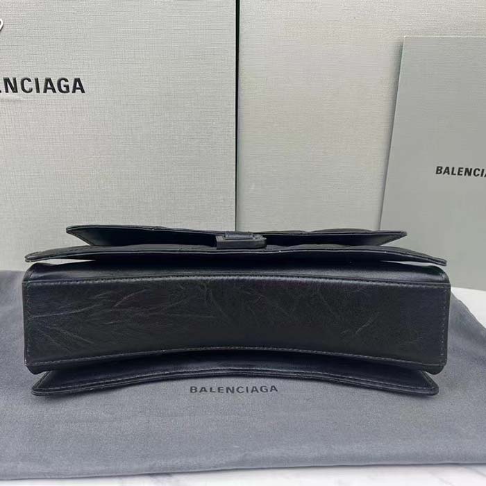 Balenciaga Women Crush Small Chain Bag Quilted Black Crushed Calfskin Black Matte Hardware
