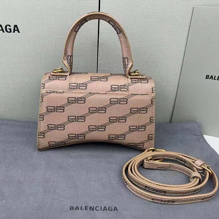 Balenciaga Women Hourglass XS Handbag Beige Brown BB Monogram Coated Canvas