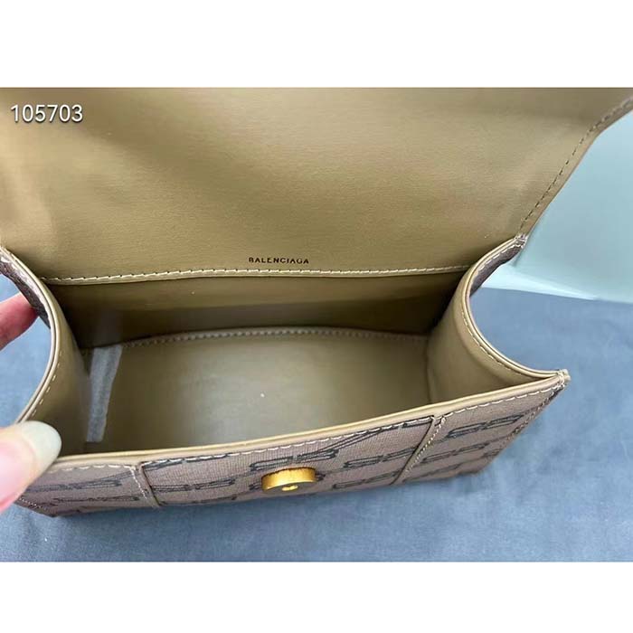 Balenciaga Women Hourglass XS Handbag Beige Brown BB Monogram Coated Canvas