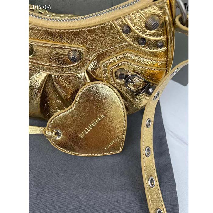 Balenciaga Women Le Cagole XS Shoulder Bag Gold Metallized Arena Lambskin