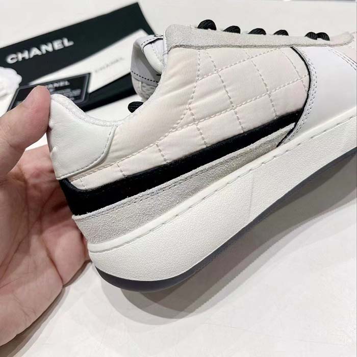 Chanel Women CC Sneakers Fabric Suede Calfskin Calfskin White Light Gray