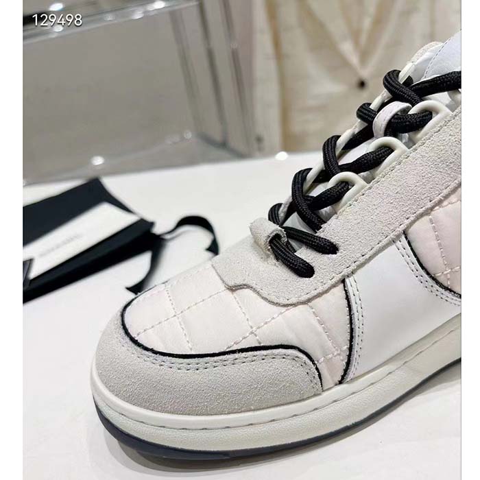Chanel Women CC Sneakers Fabric Suede Calfskin Calfskin White Light Gray