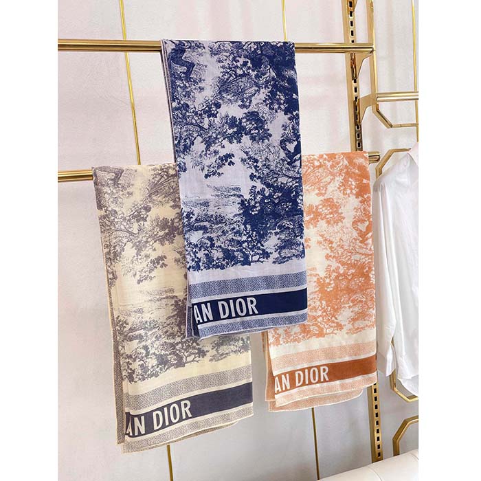 Dior CD Women Toile De Jouy Sauvage Square 90 Scarf Ivory Navy Blue Silk Twill