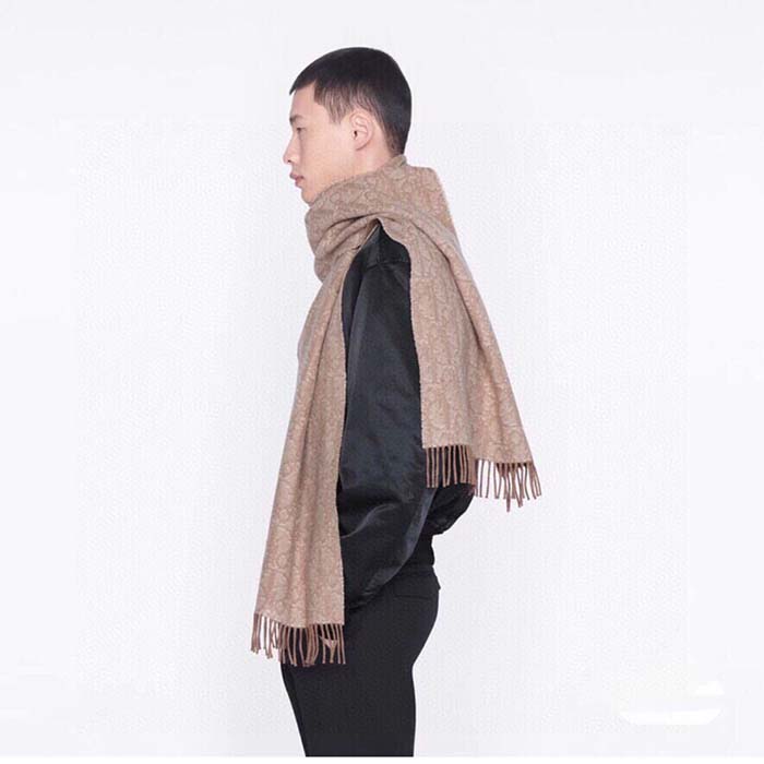 Dior Unisex CD Dior Oblique Double-Sided Blanket Jacquard Side Beige Cashmere Wool