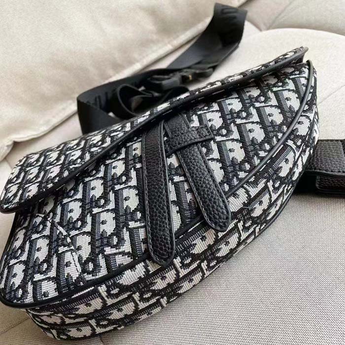 Dior Unisex CD Saddle Bag Beige Black Dior Oblique Jacquard