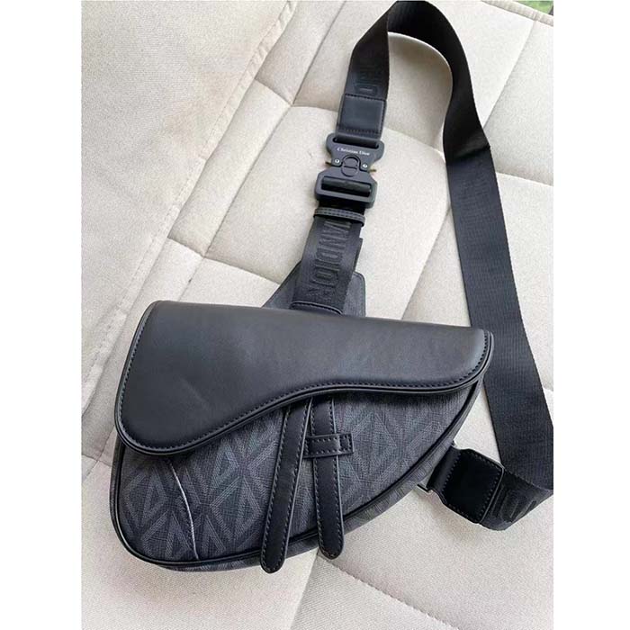 dior unisex cd saddle bag black cd Di*m*nd canvas smooth calfskin
