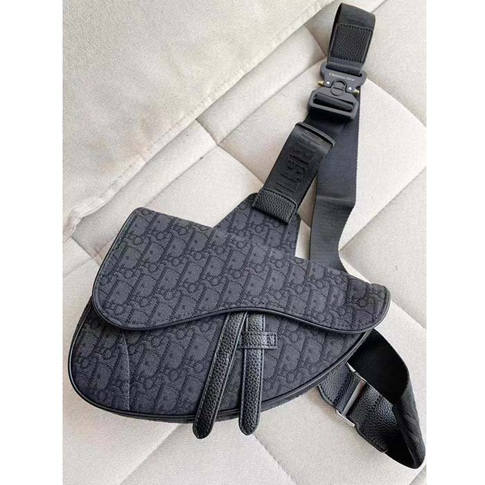Dior Unisex CD Saddle Bag Black Dior Oblique Jacquard
