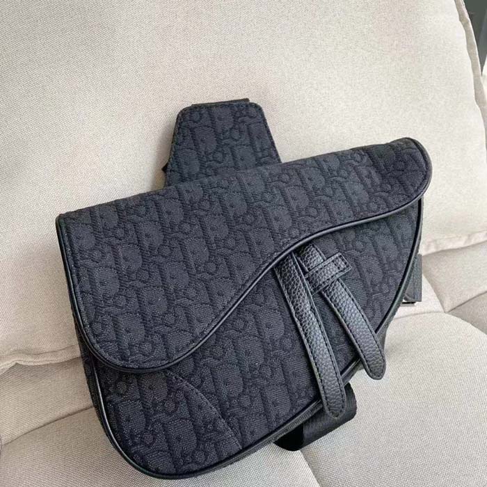 Dior Unisex CD Saddle Bag Black Dior Oblique Jacquard