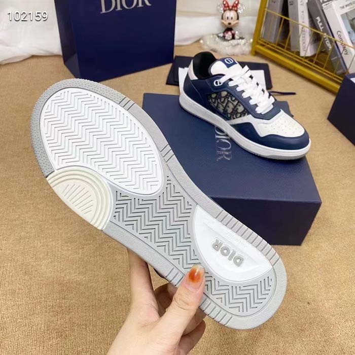 Dior Unisex Shoes CD B27 Low-Top Sneaker Blue Cream Gray Smooth Calfskin Oblique Jacquard