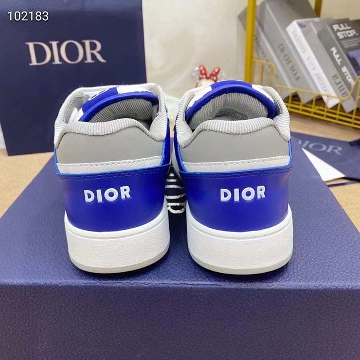 Dior Unisex Shoes CD B27 Low-Top Sneaker Blue Gray White Smooth Calfskin Oblique Jacquard