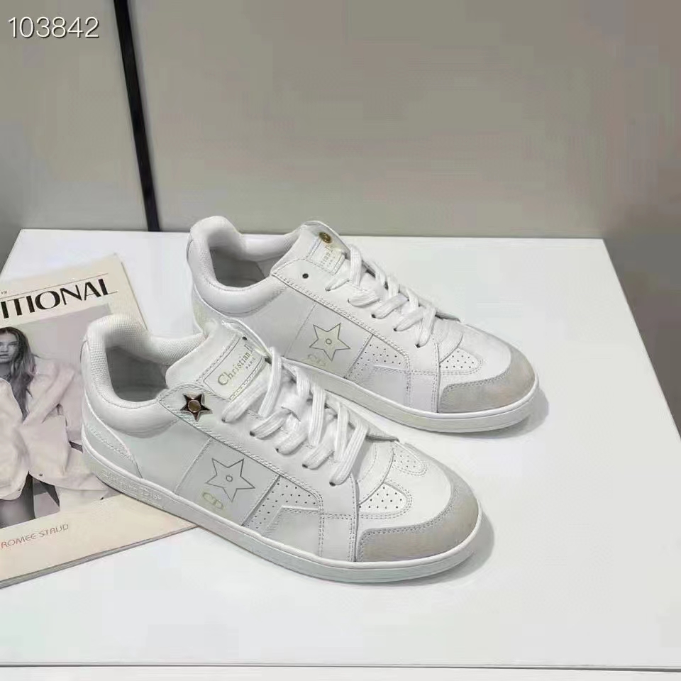 Dior Unisex Shoes CD Dior Star Sneaker White Calfskin Suede