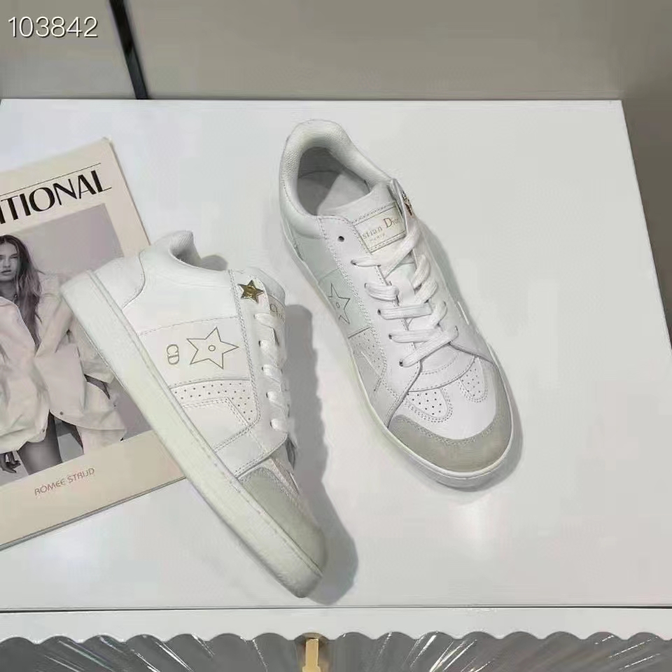 Dior Unisex Shoes CD Dior Star Sneaker White Calfskin Suede
