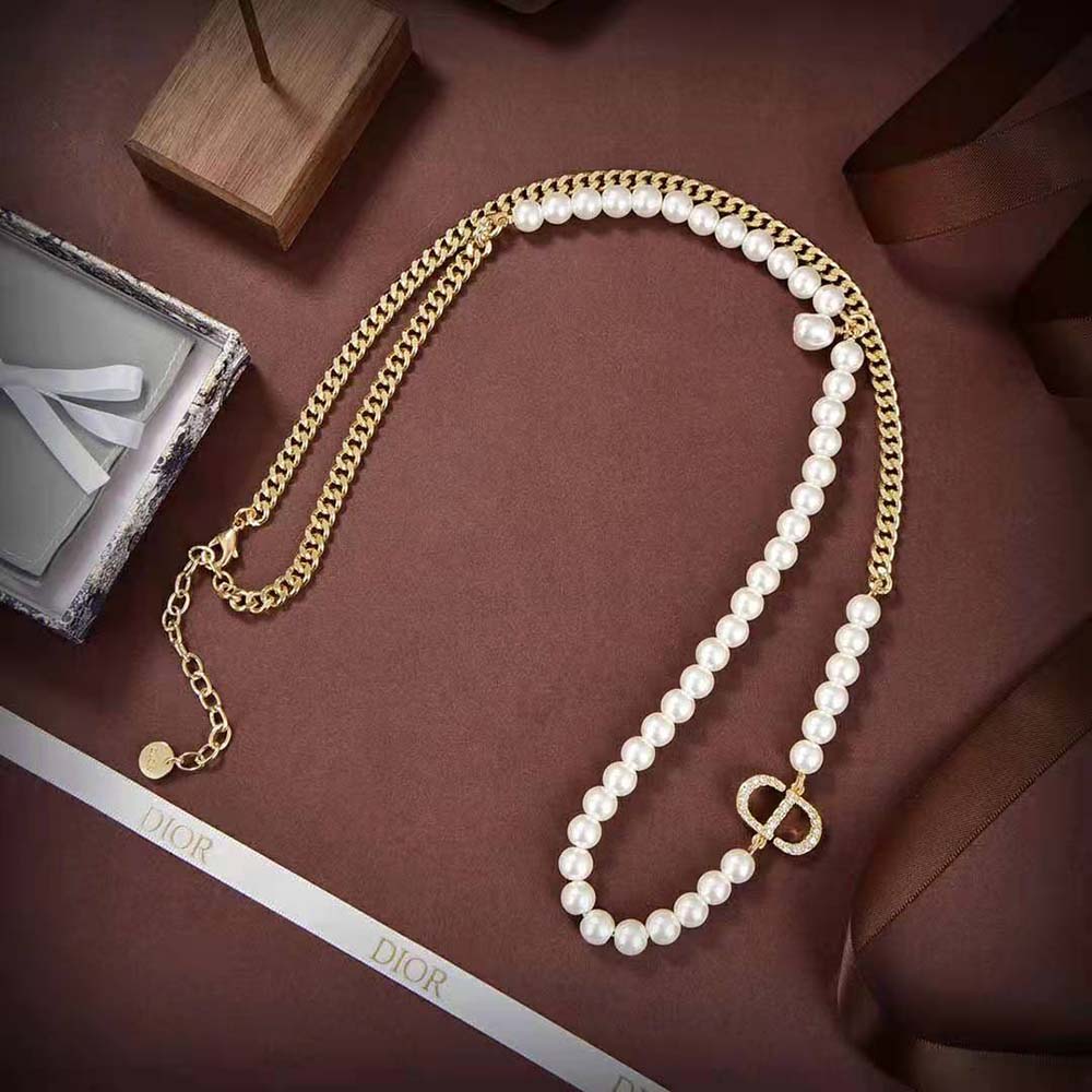 Dior Women 30 Montaigne Long Necklace Gold-Finish Metal and Silver-Tone Crystals