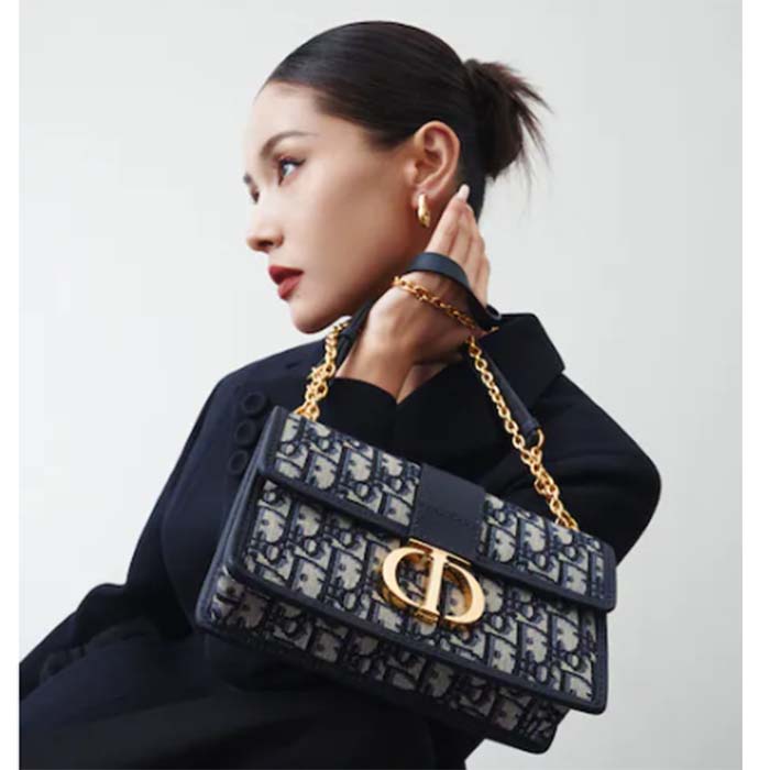 Dior Women CD 30 Montaigne East-West Bag Chain Blue Oblique Jacquard