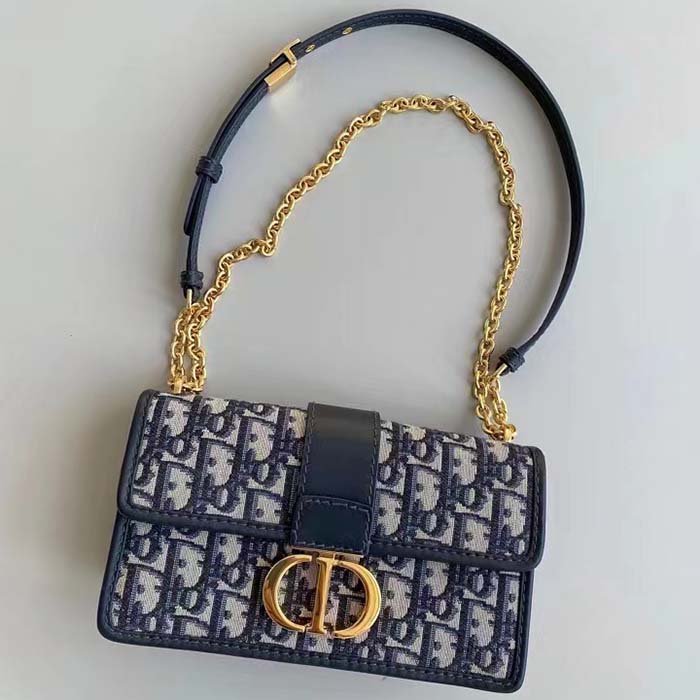 Dior Women CD 30 Montaigne East-West Bag Chain Blue Oblique Jacquard