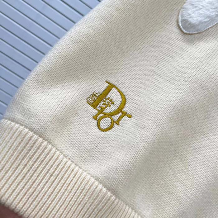 Dior Women CD By Erl Sweater Rabbit Patch Beige Cotton-Blend Jersey Round Neck
