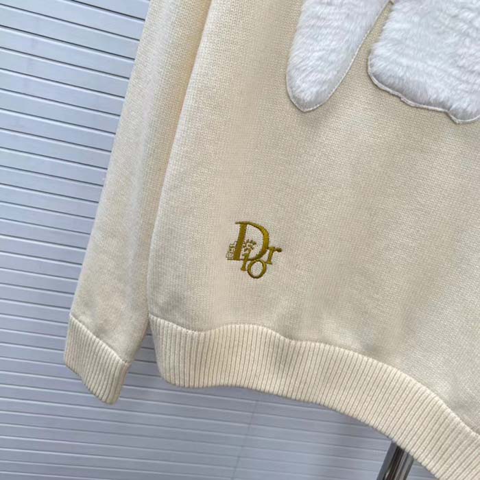 Dior Women CD By Erl Sweater Rabbit Patch Beige Cotton-Blend Jersey Round Neck