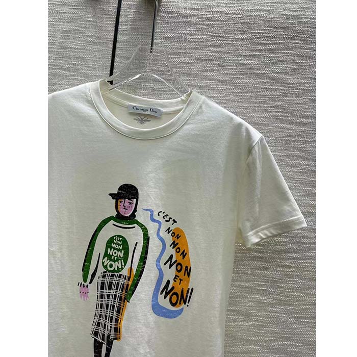 Dior Men CD ‘C’est Non Non Non Et Non’ T-Shirt Ecru Cotton Jersey Linen