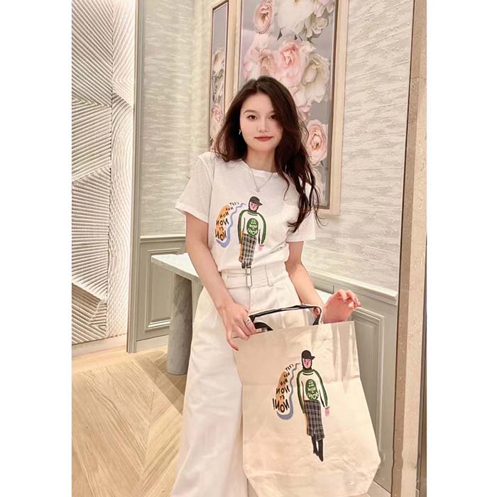 Dior Women CD ‘C’est Non Non Non Et Non’ T-Shirt Ecru Cotton Jersey Linen